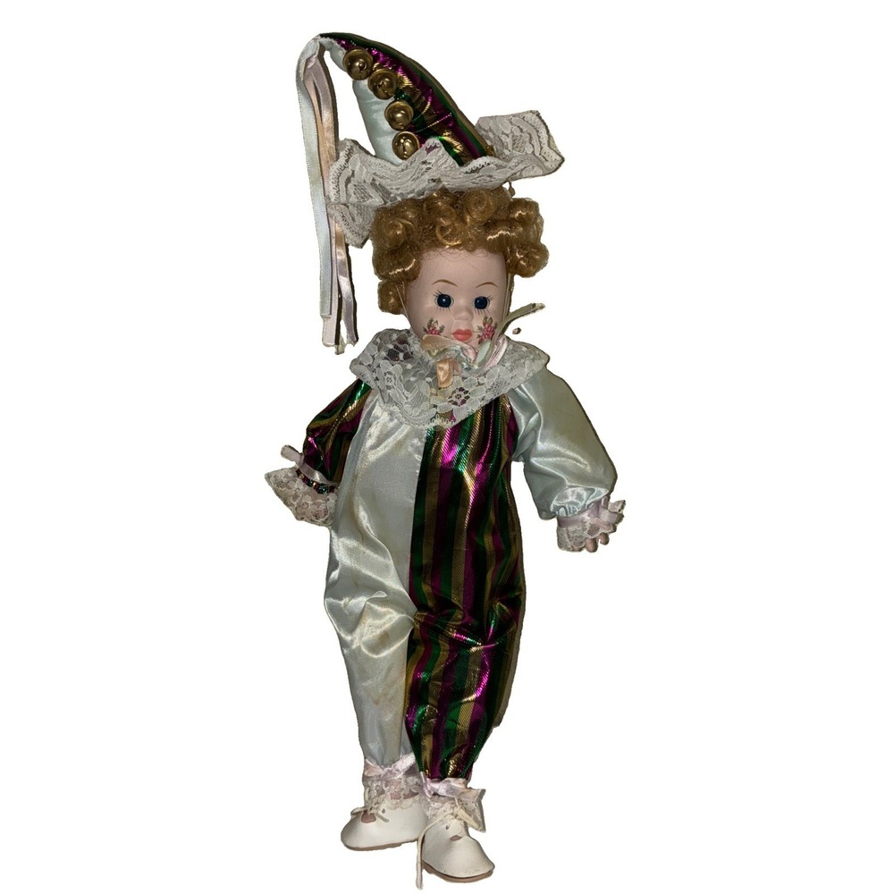 Vintage Clown Doll Porcelain 16" Flower Cheeks *flaws